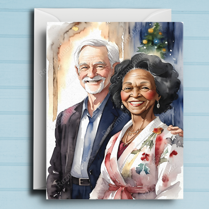 Interracial Couple O Christmas Card